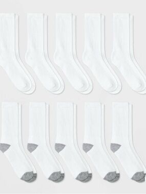 Cat & Jack White Crew Socks with Gray Heel & Toe - 10 Pack large shoe size 3-7